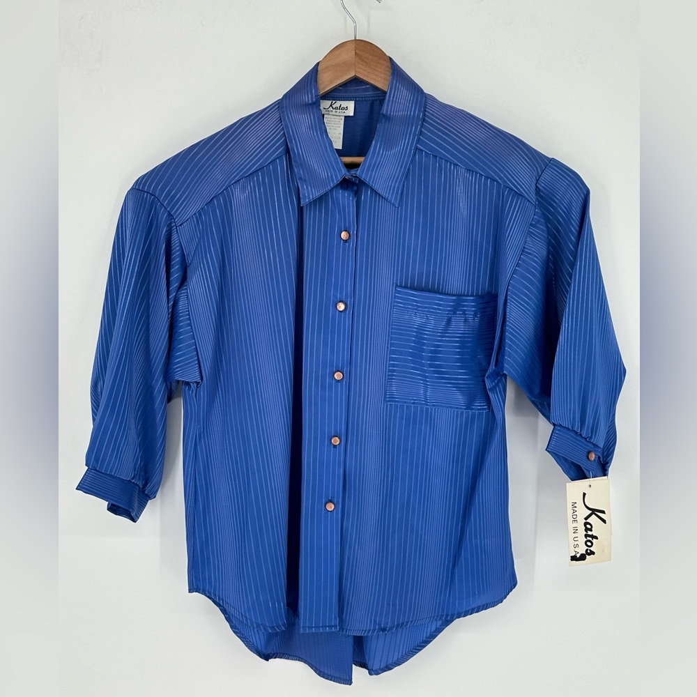 NWT Vintage Katos Blue Striped Women's Blouse Top Sz 40 Made in USA X9